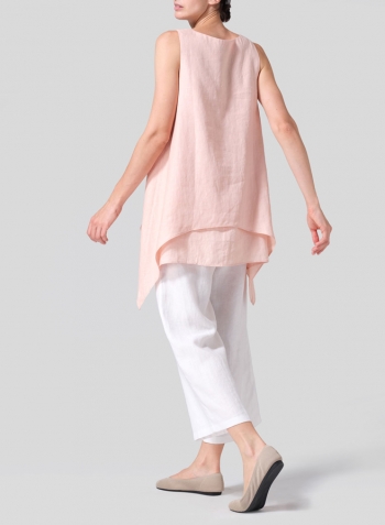 Rose Pink Linen Sleeveless Layered Lightweight Top