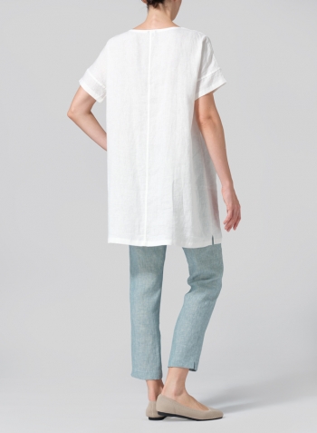 Ivory White Linen Sweetheart Neckline S/S Tunics