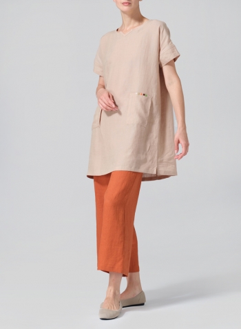 Beige Linen Sweetheart Neckline S/S Tunics