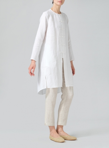 White Linen Straight Cut Chinese Button Knots Tunic