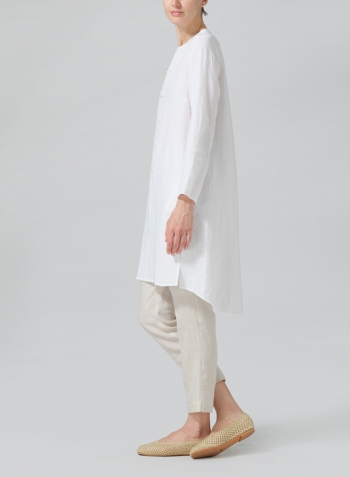 White Linen Straight Cut Chinese Button Knots Tunic