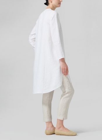 White Linen Straight Cut Chinese Button Knots Tunic