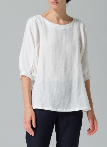 White Linen Pleated Sleeve Top