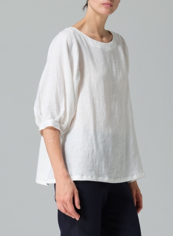 White Linen Pleated Sleeve Top