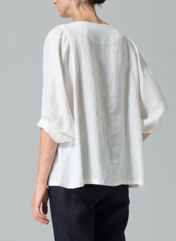 White Linen Pleated Sleeve Top