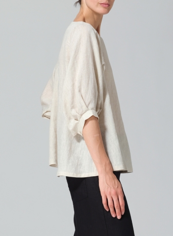 Oat Linen Pleated Sleeve Top