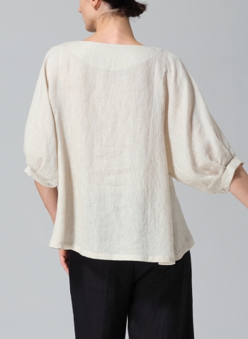 Oat Linen Pleated Sleeve Top