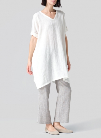 Soft White Linen Wide A-line Tunic