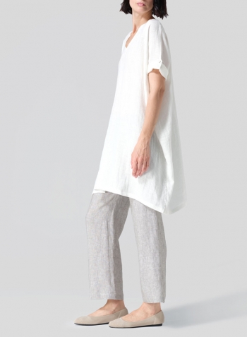 Soft White Linen Wide A-line Tunic