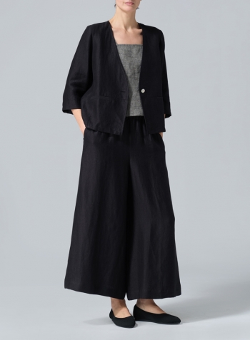 Black Linen Single-Button Boxy Fit Jacket