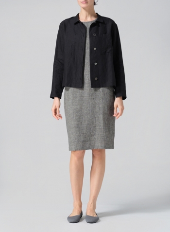 Linen Cropped Shirt Jacket with Pockets with Dress