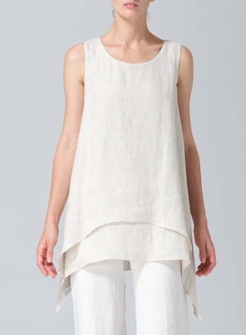 Oat Linen Sleeveless Layered Lightweight Top