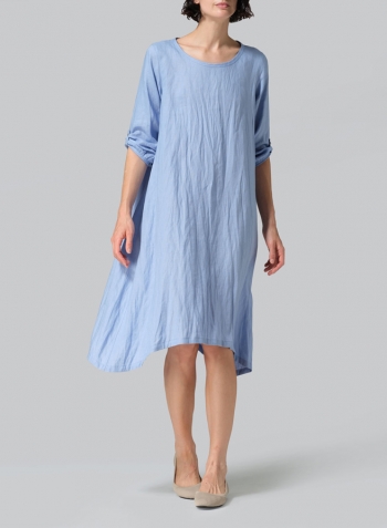 Cerulean Blue Linen Flare Midi Dress