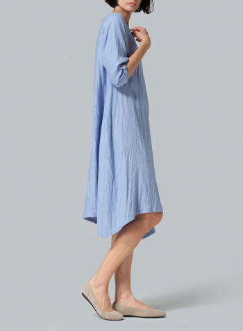 Cerulean Blue Linen Flare Midi Dress