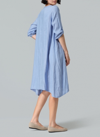 Cerulean Blue Linen Flare Midi Dress