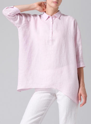 Soft Pink Linen Oversized Straight-Cut Shirt