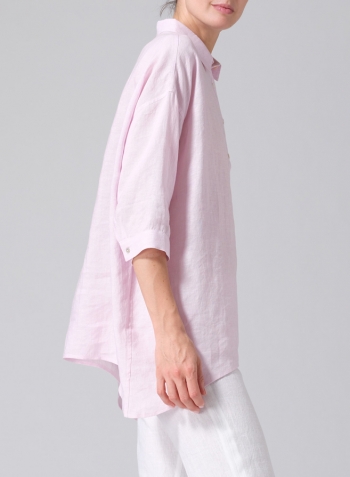 Soft Pink Linen Oversized Straight-Cut Shirt