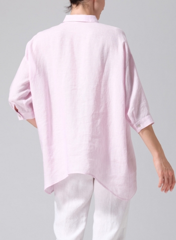 Soft Pink Linen Oversized Straight-Cut Shirt