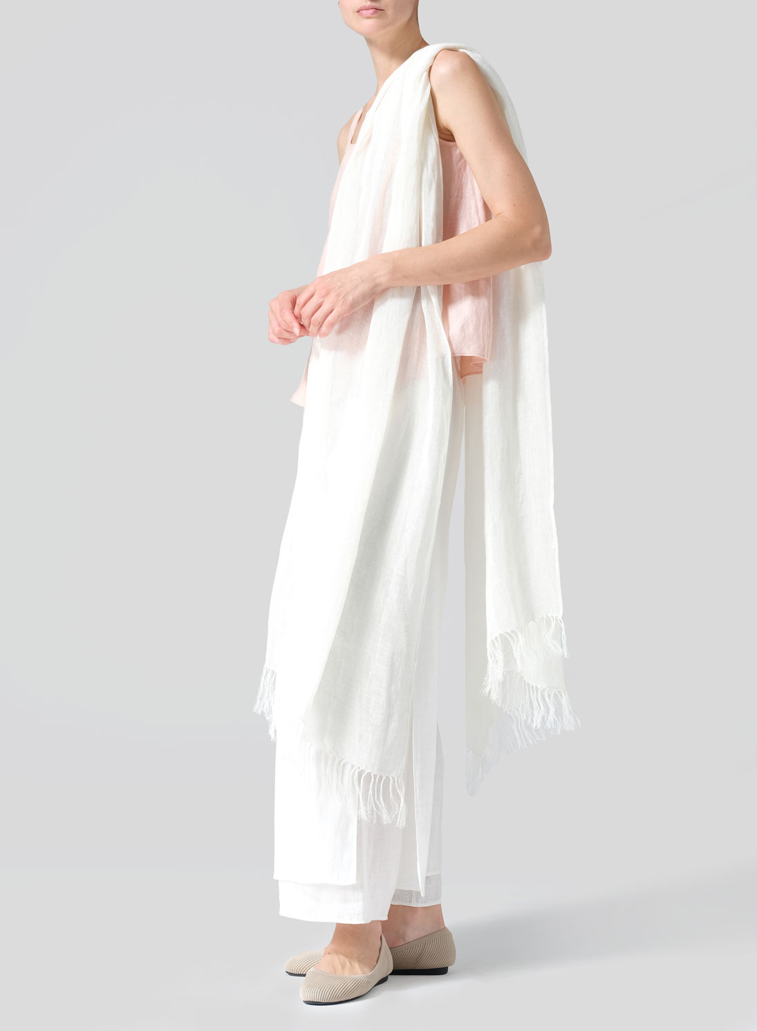 Linen Hand-crafted Soft White Long Scarf