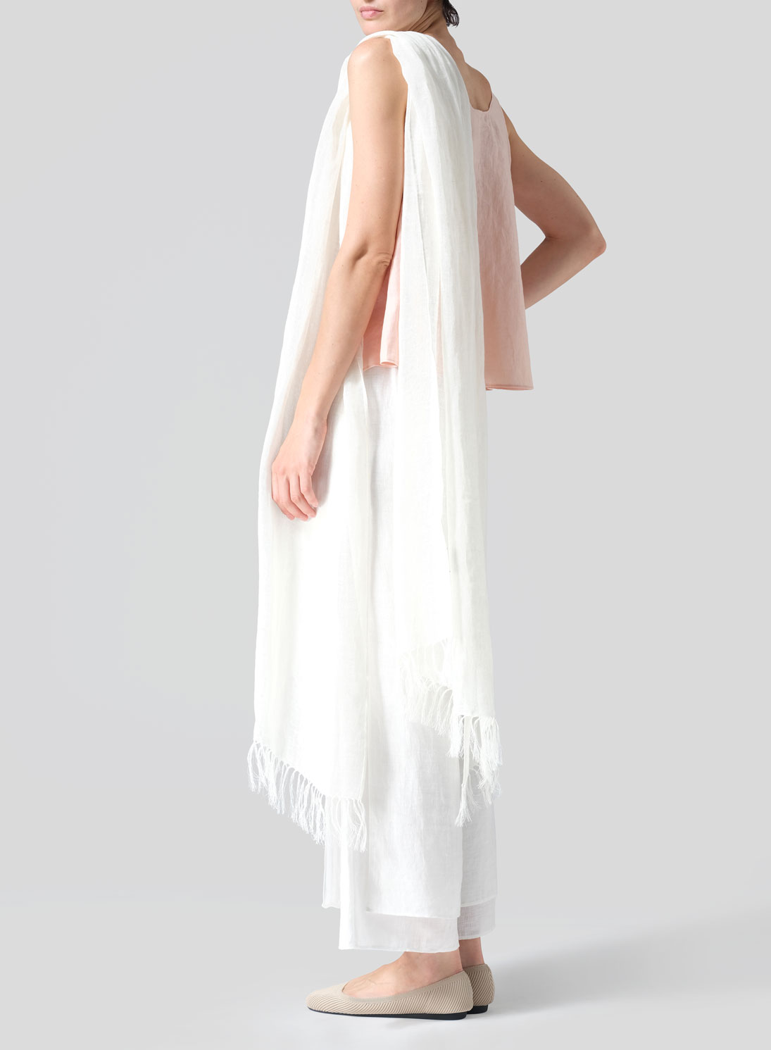 Linen Hand-crafted Soft White Long Scarf