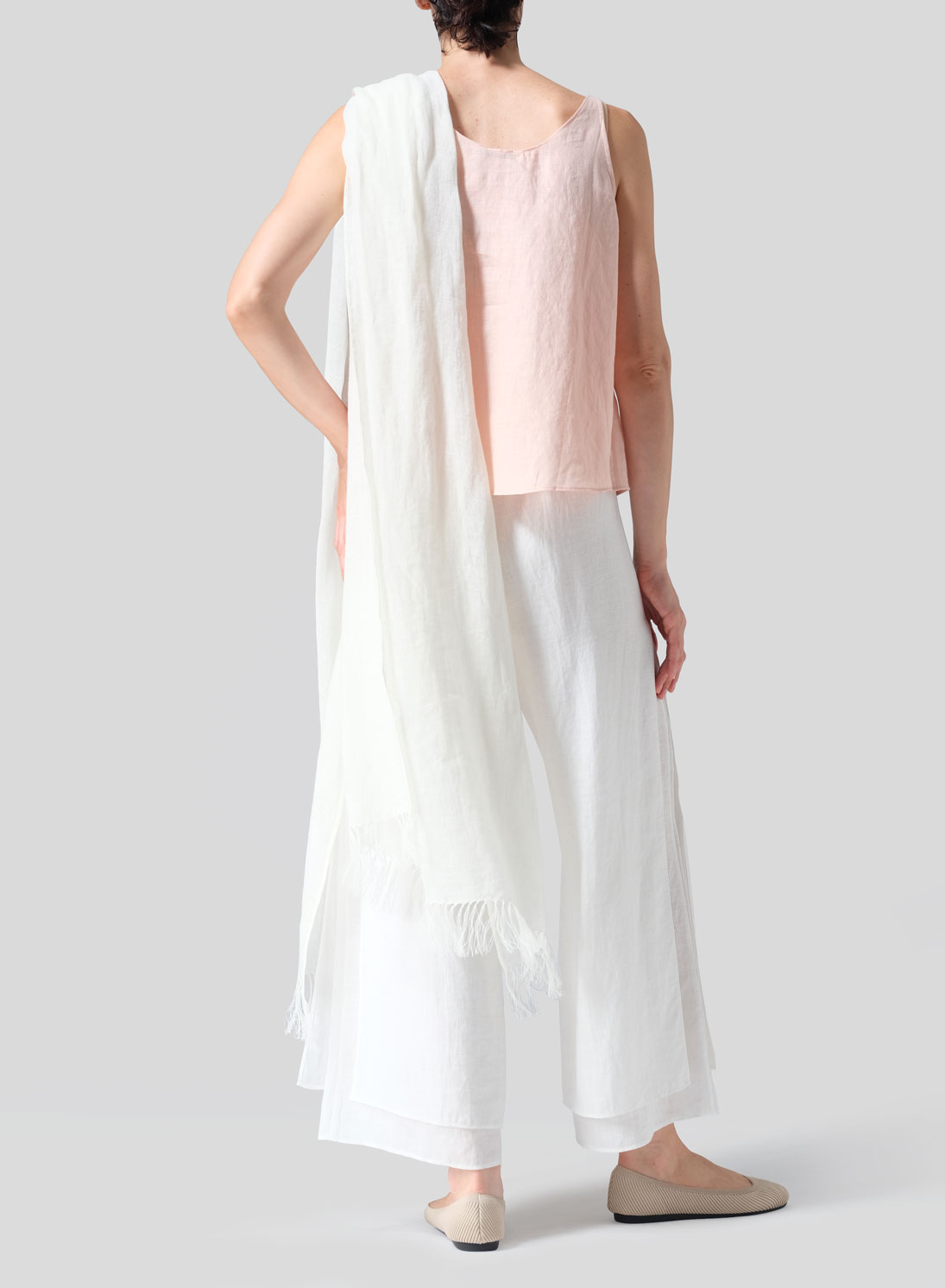 Linen Hand-crafted Soft White Long Scarf