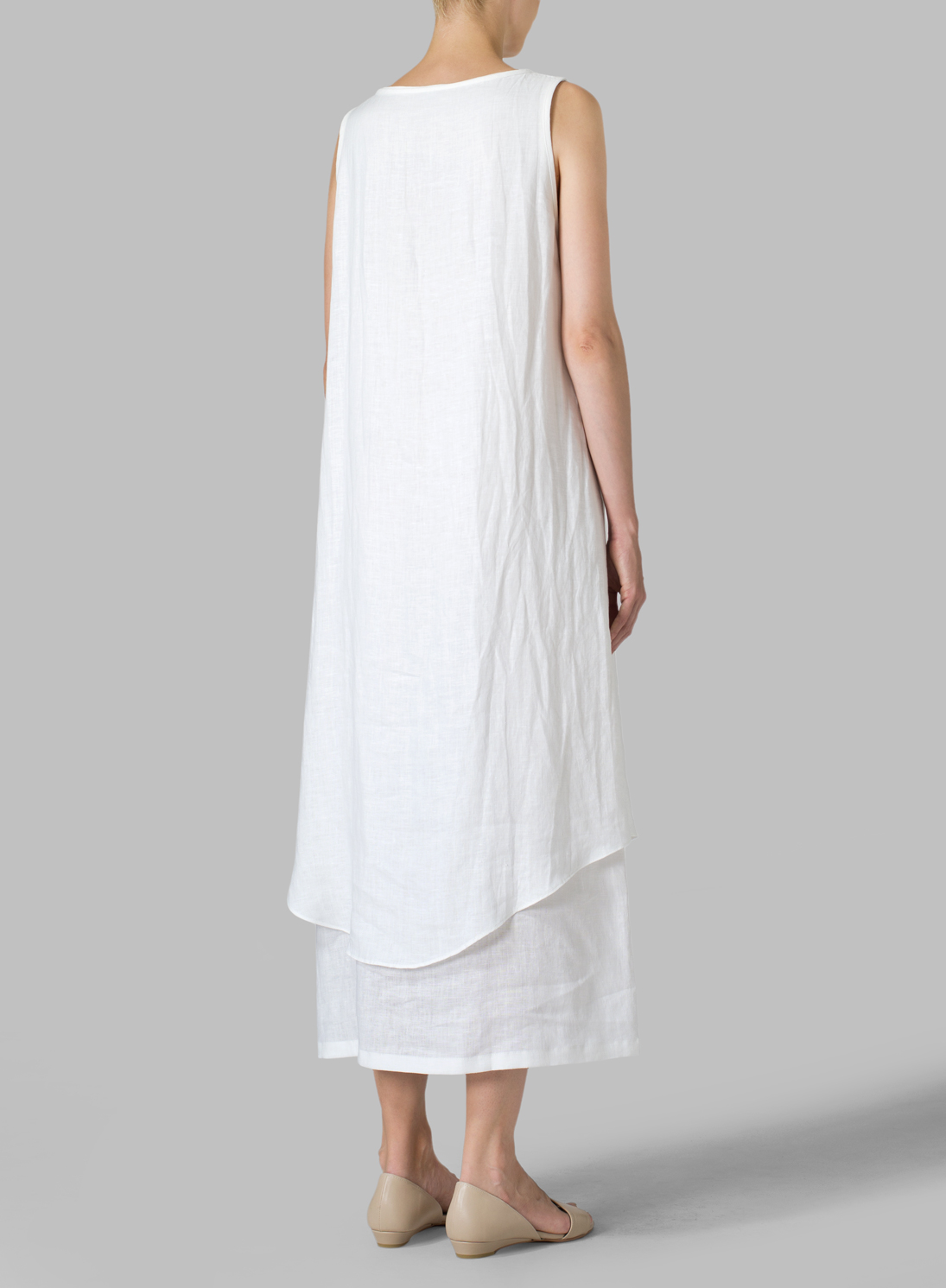 White Linen Double Layered Long Dress