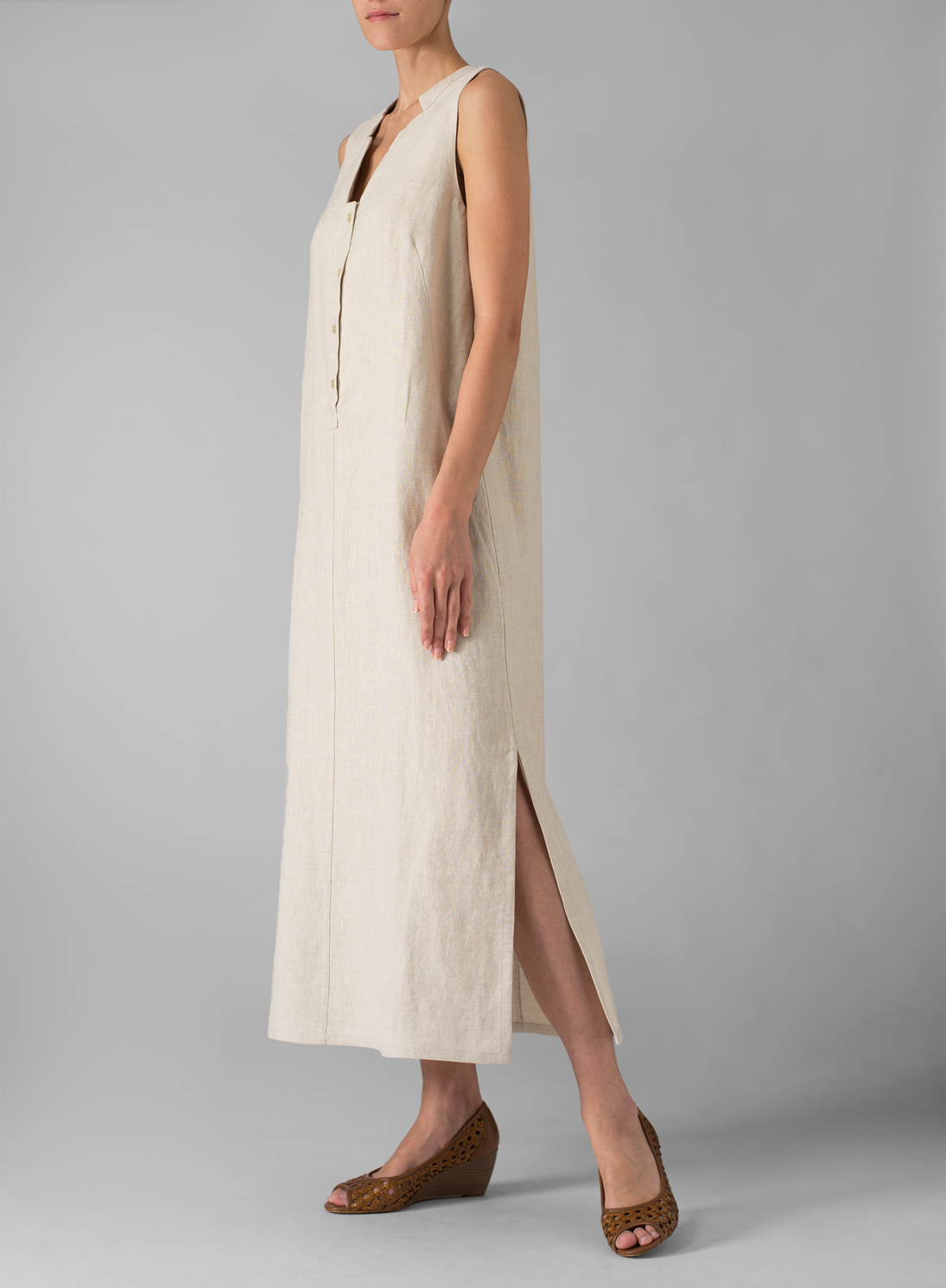 Linen Sleeveless Slip-on Oat Dress