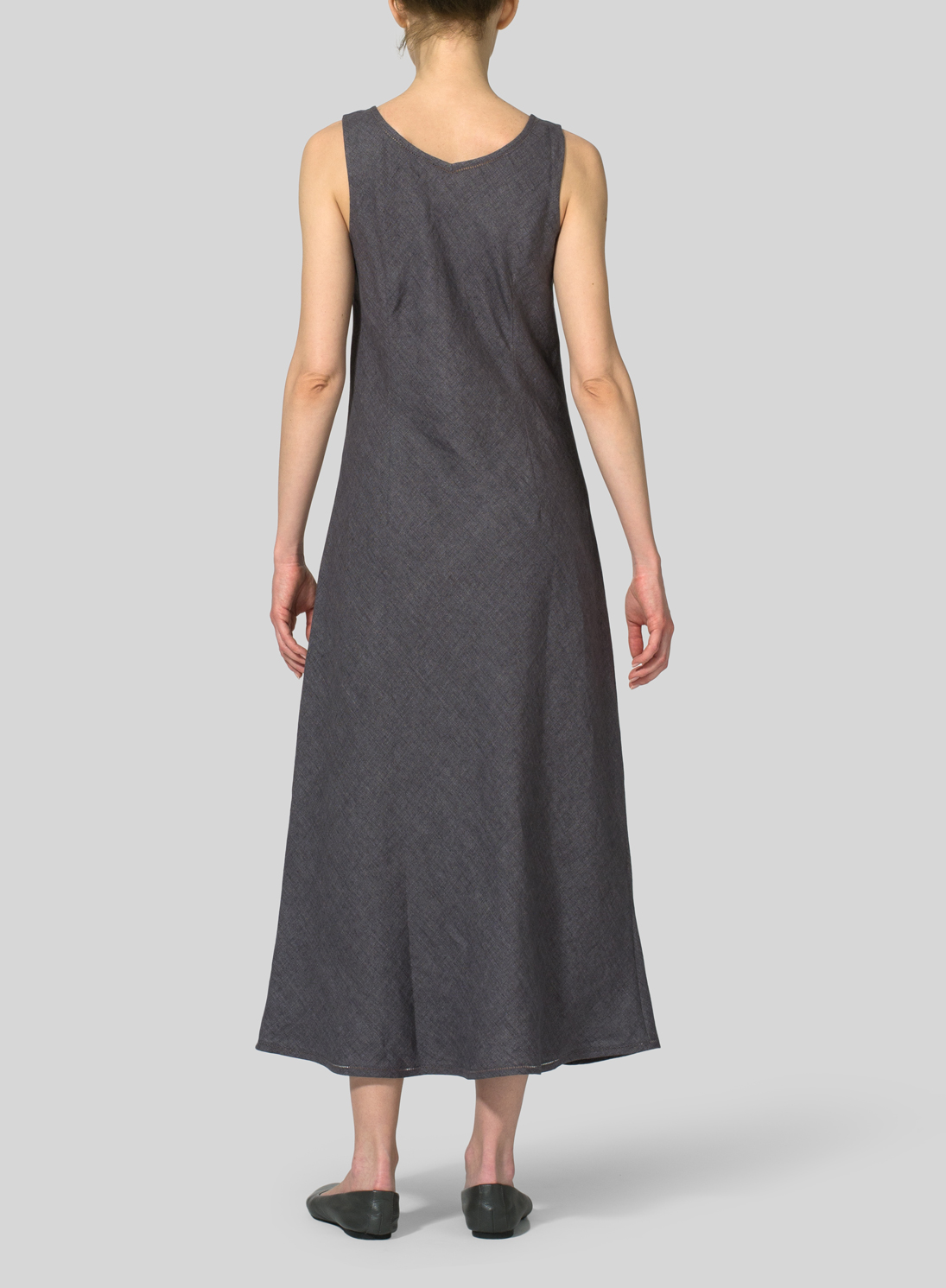 Linen Bias Cut Sleeveless Long Dress Plus Size 6663