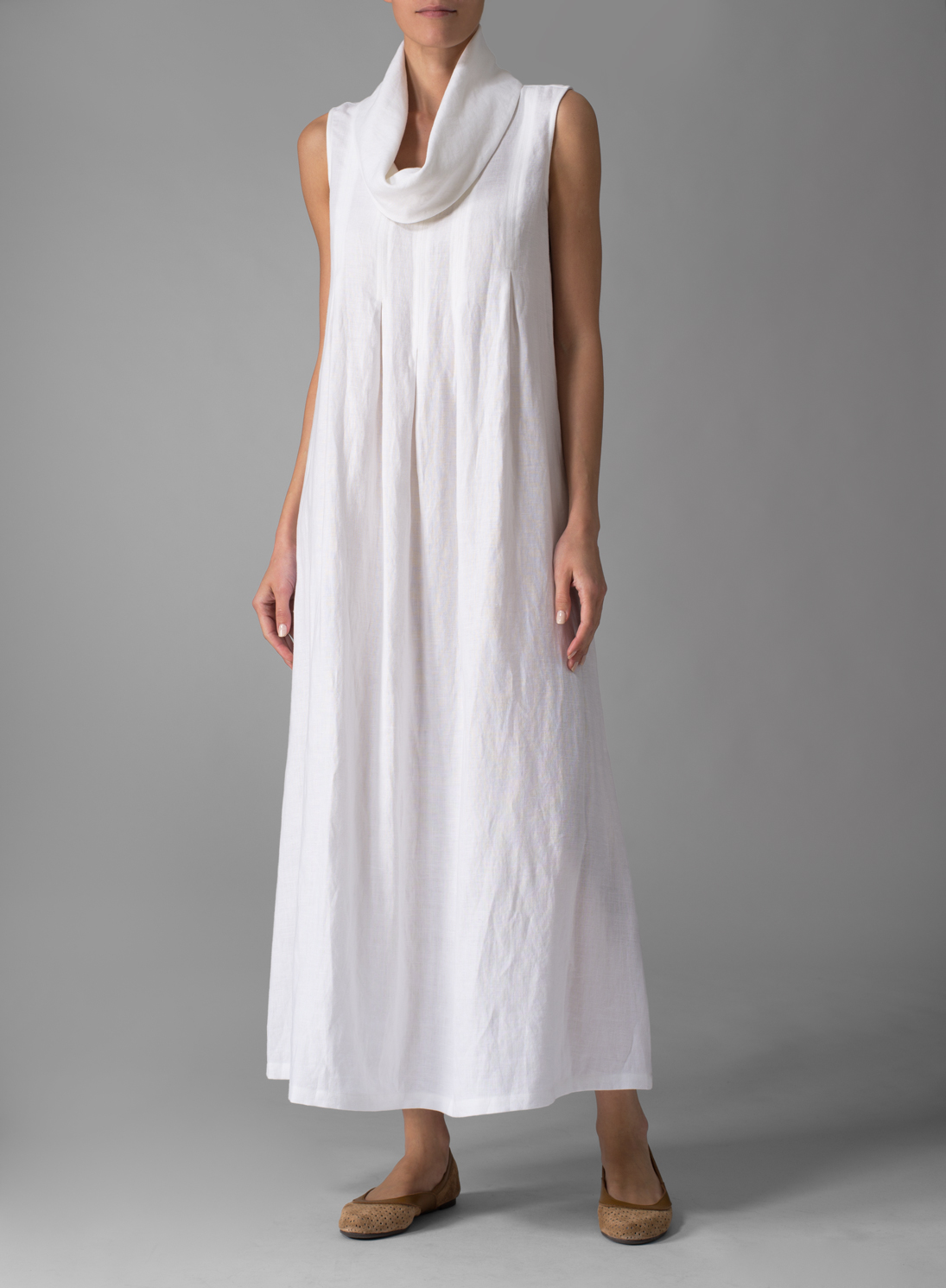 Linen Sleeveless Cowl Neck Long Dress - Plus Size