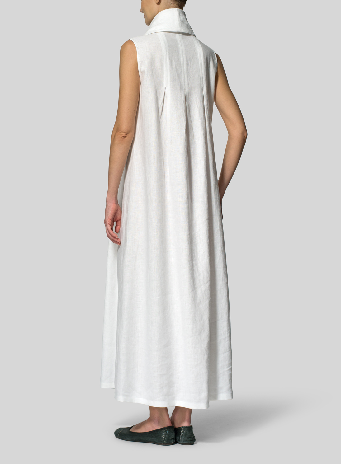 Linen Sleeveless Cowl Neck Long Dress