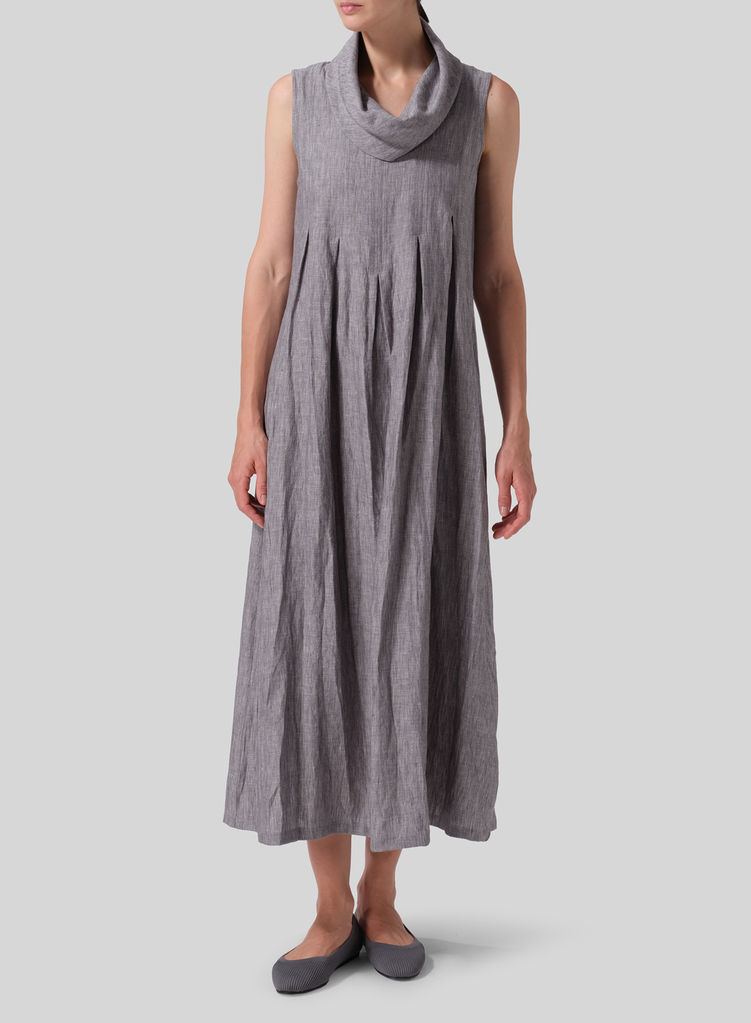 Linen Sleeveless Cowl Neck Long Dress - Plus Size