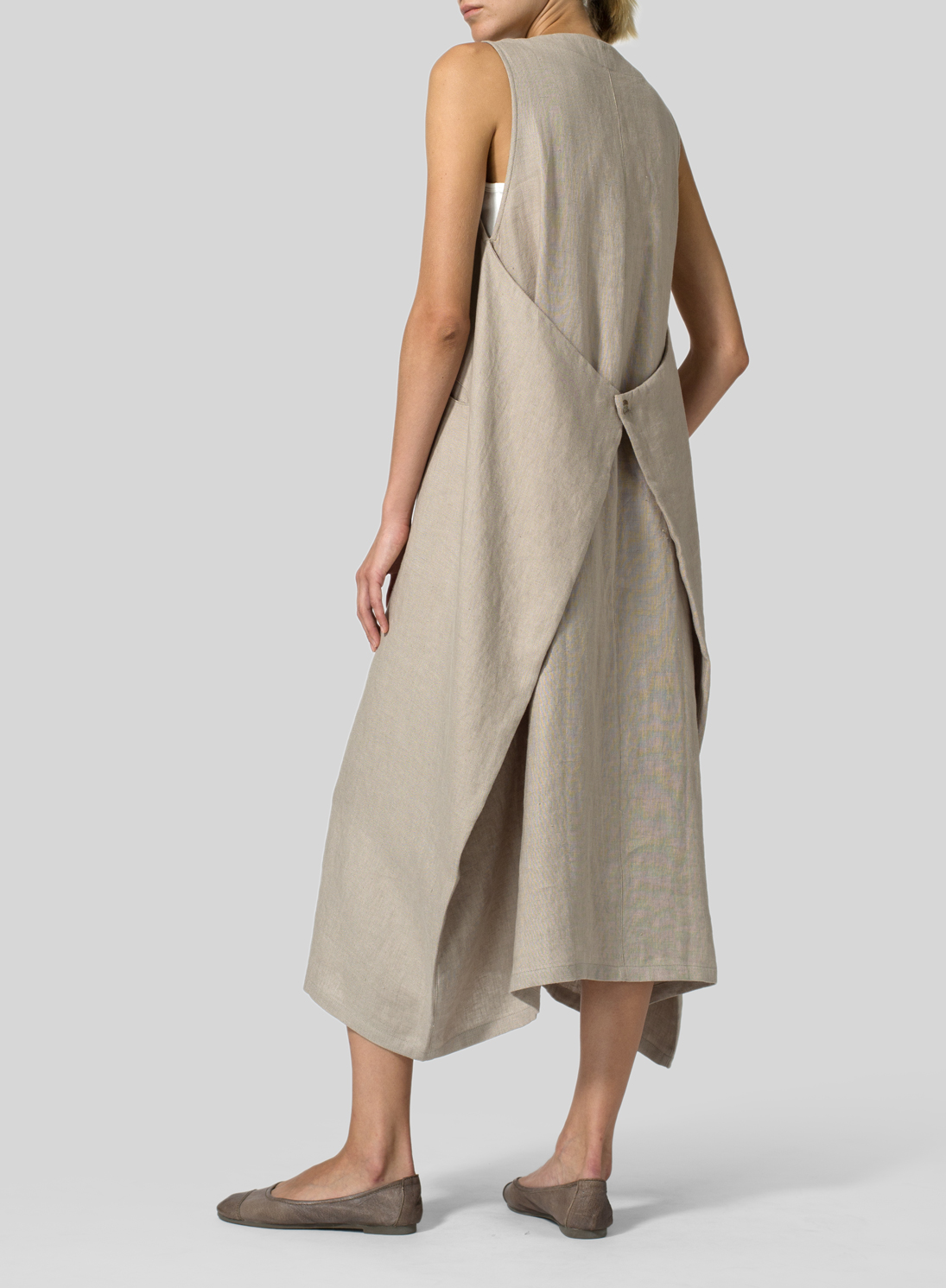 Khaki Gray Linen Sleeveless Long Dress