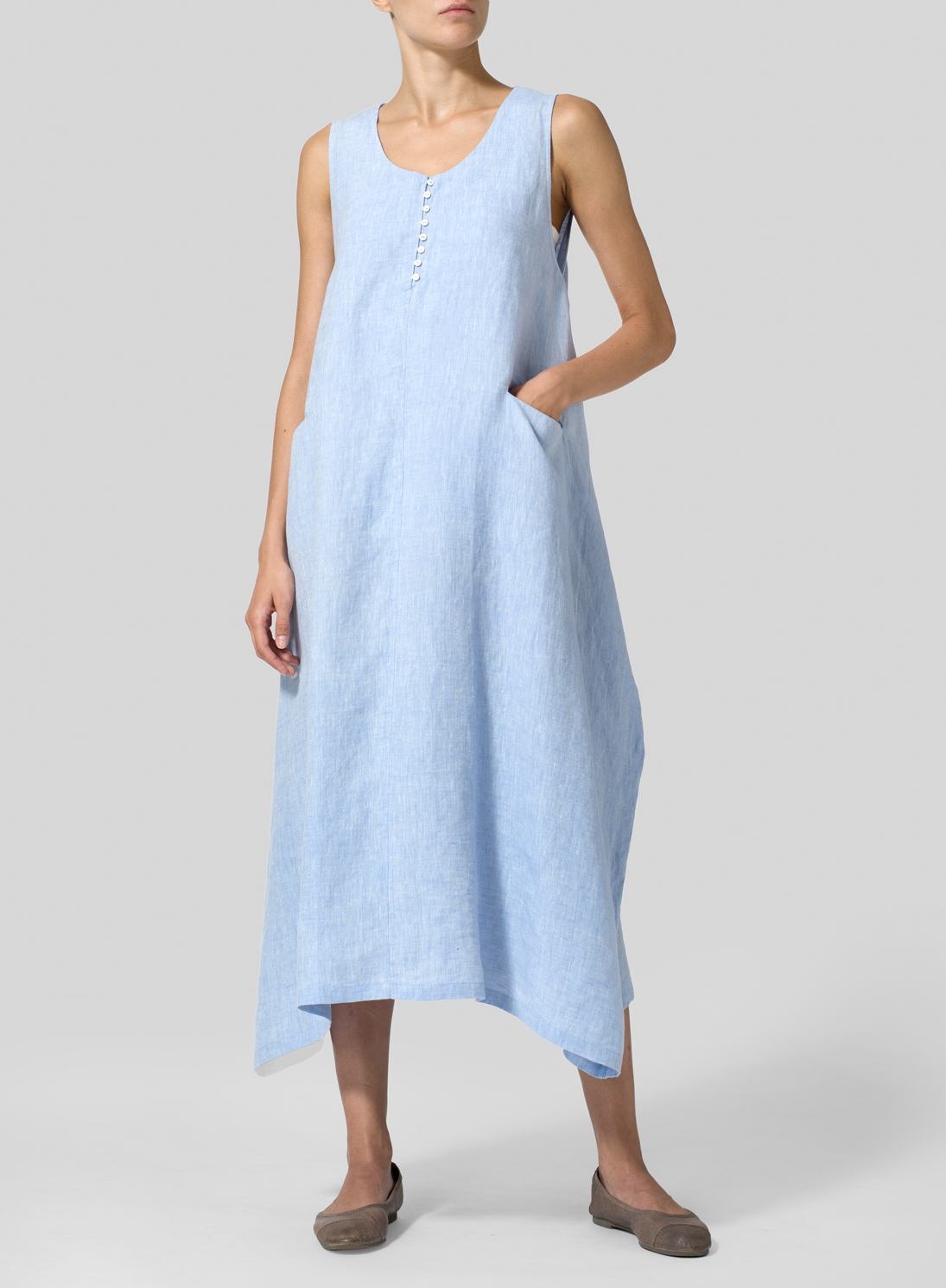 Linen Sleeveless Long Dress - Plus Size