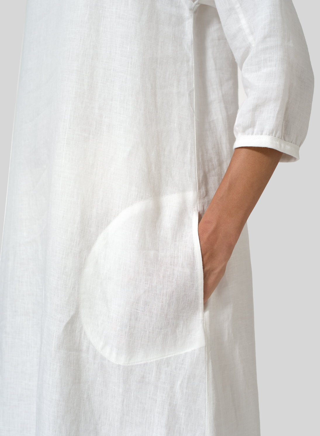 Linen Elbow Sleeve Long Dress - Plus Size