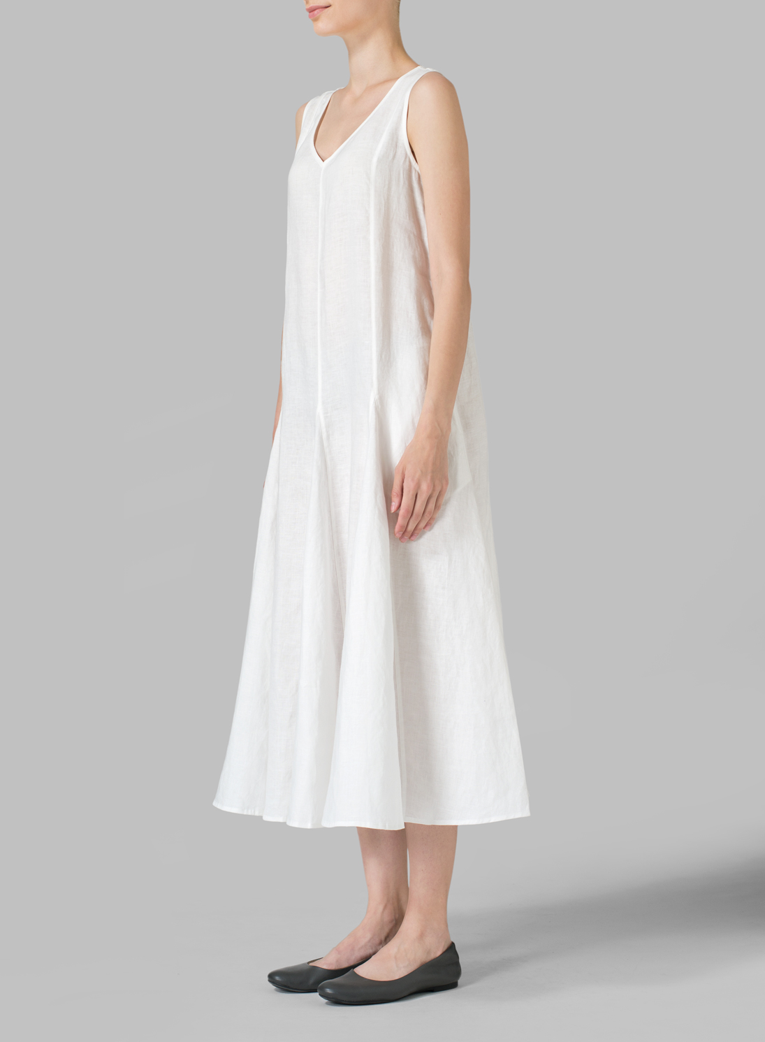 Linen Sleeveless Tea Length Dress