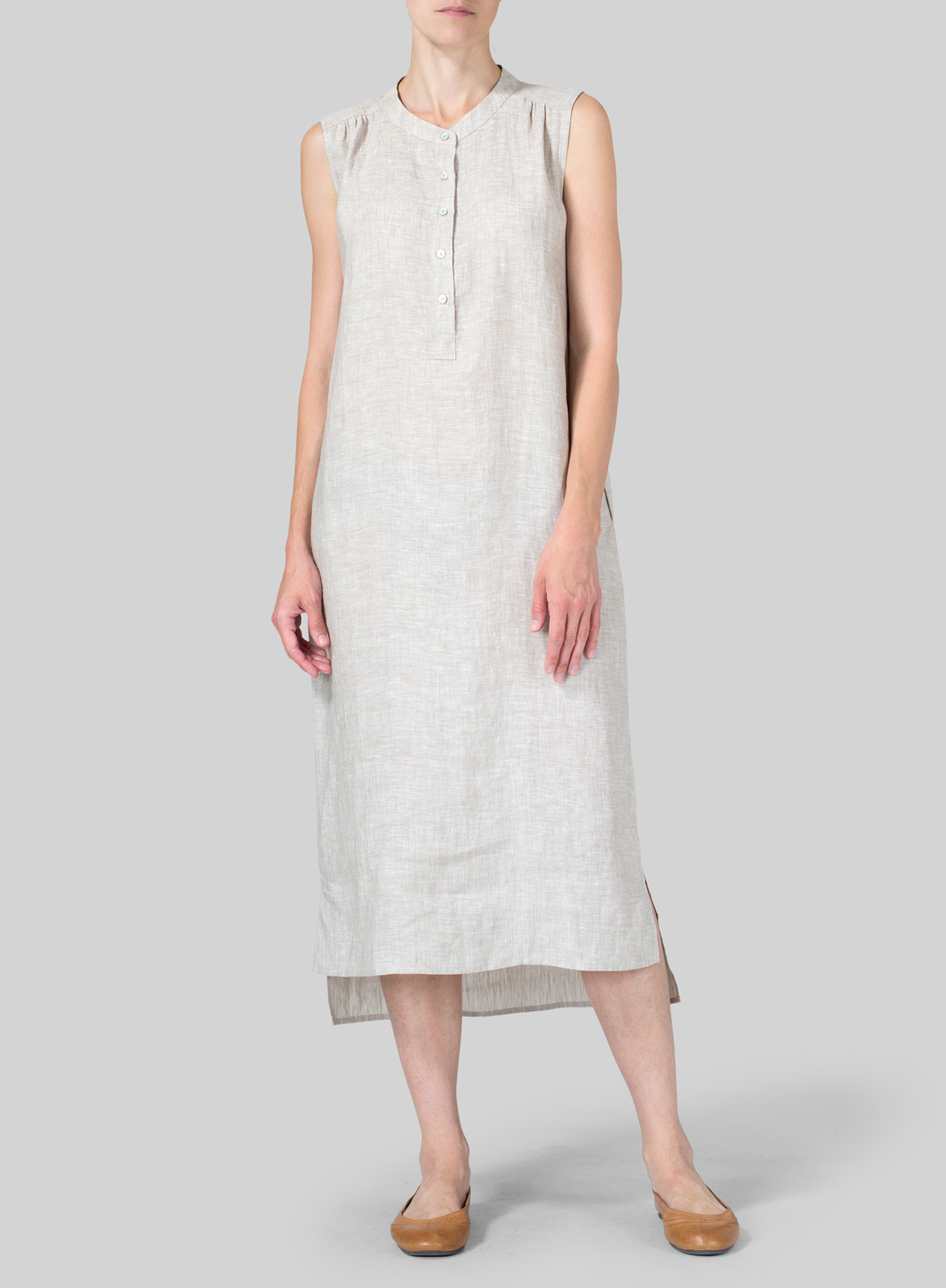 Gray Linen Slip On Dress Set - Plus Size