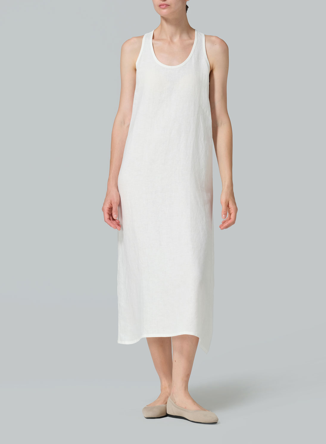 Linen Dipped-Hem Maxi Dress