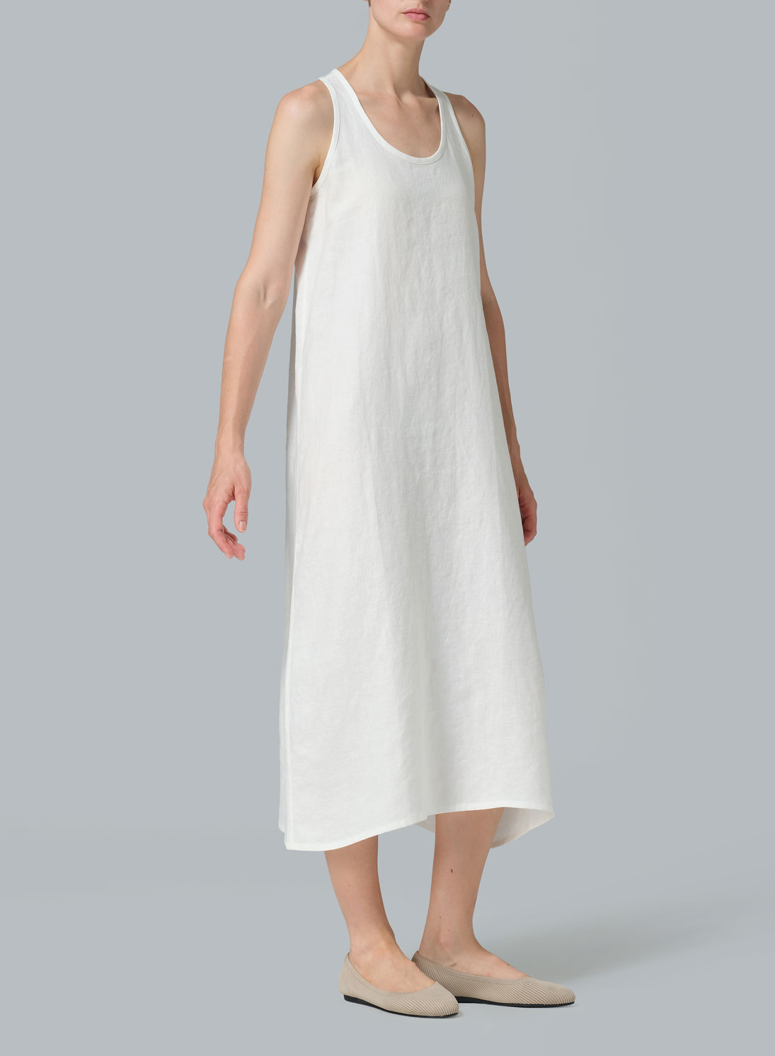 Linen Dipped-Hem Maxi Dress