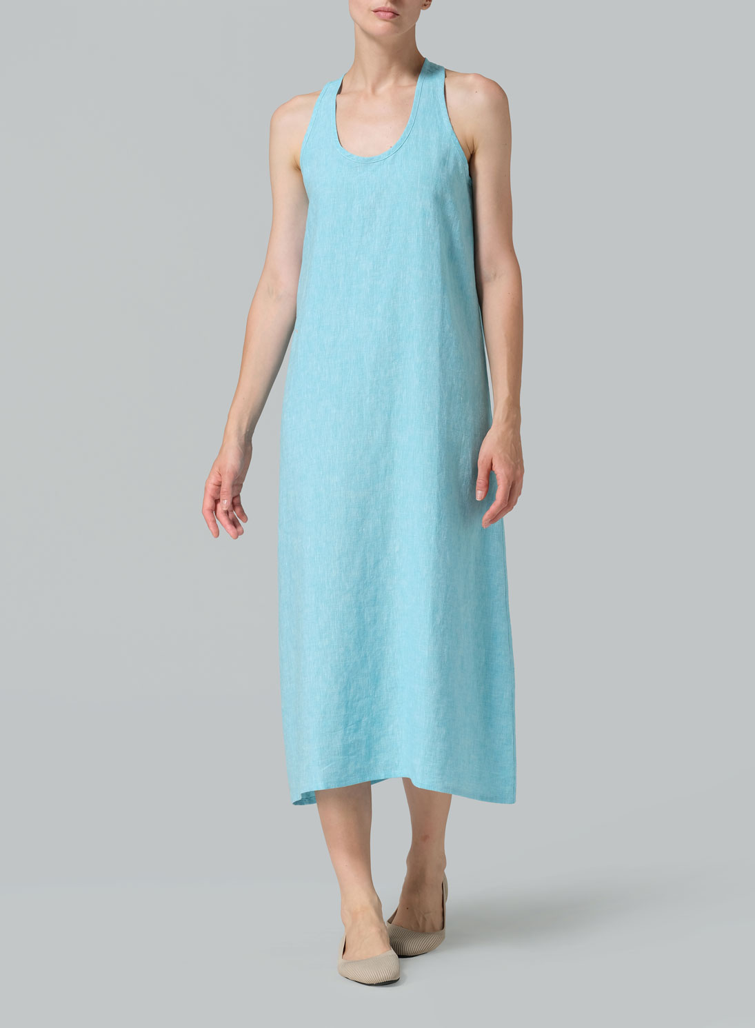 Linen Dipped-Hem Maxi Dress