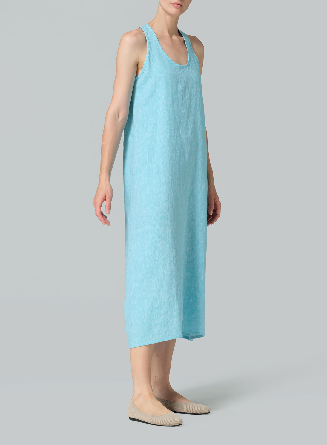 Linen Dipped-Hem Maxi Dress