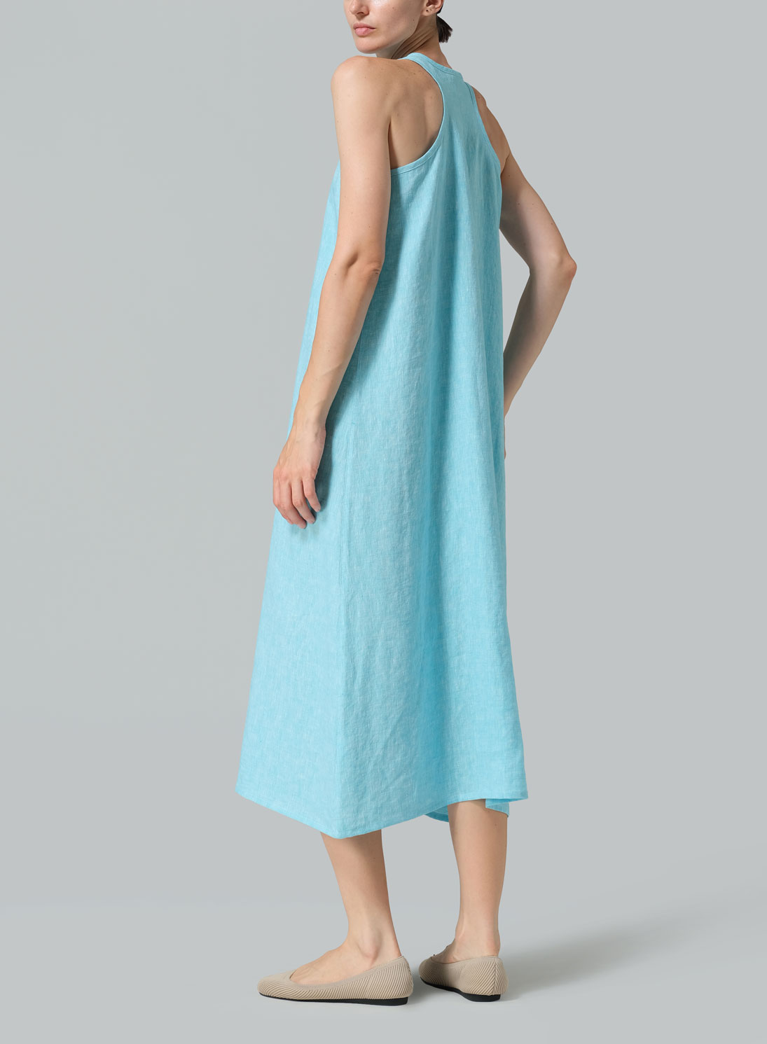 Linen Dipped-Hem Maxi Dress