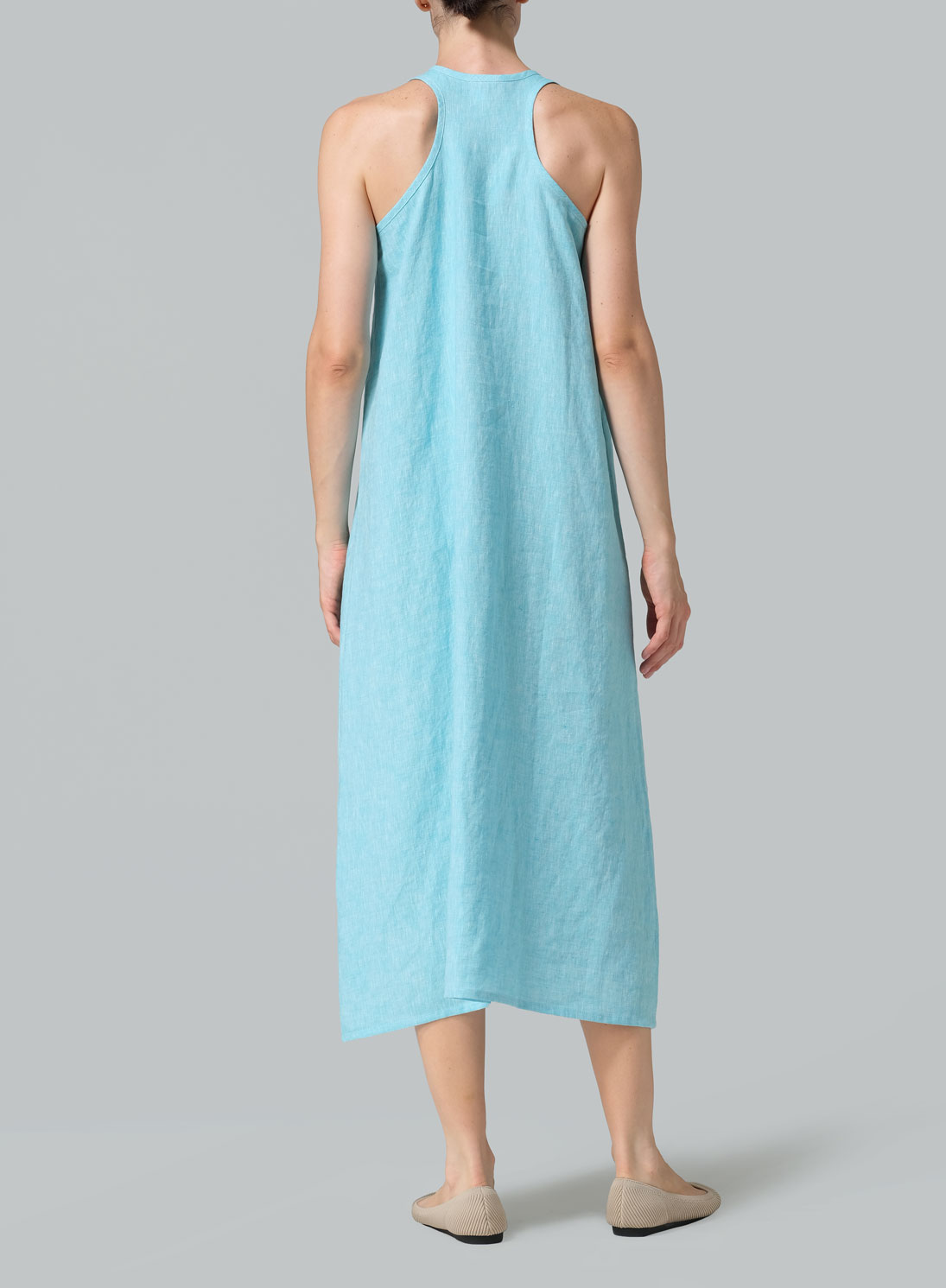 Linen Dipped-Hem Maxi Dress