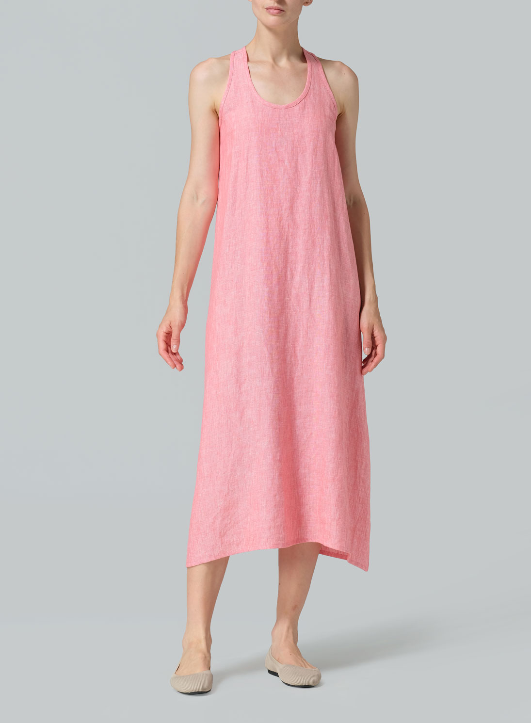 Linen Dipped-Hem Maxi Dress