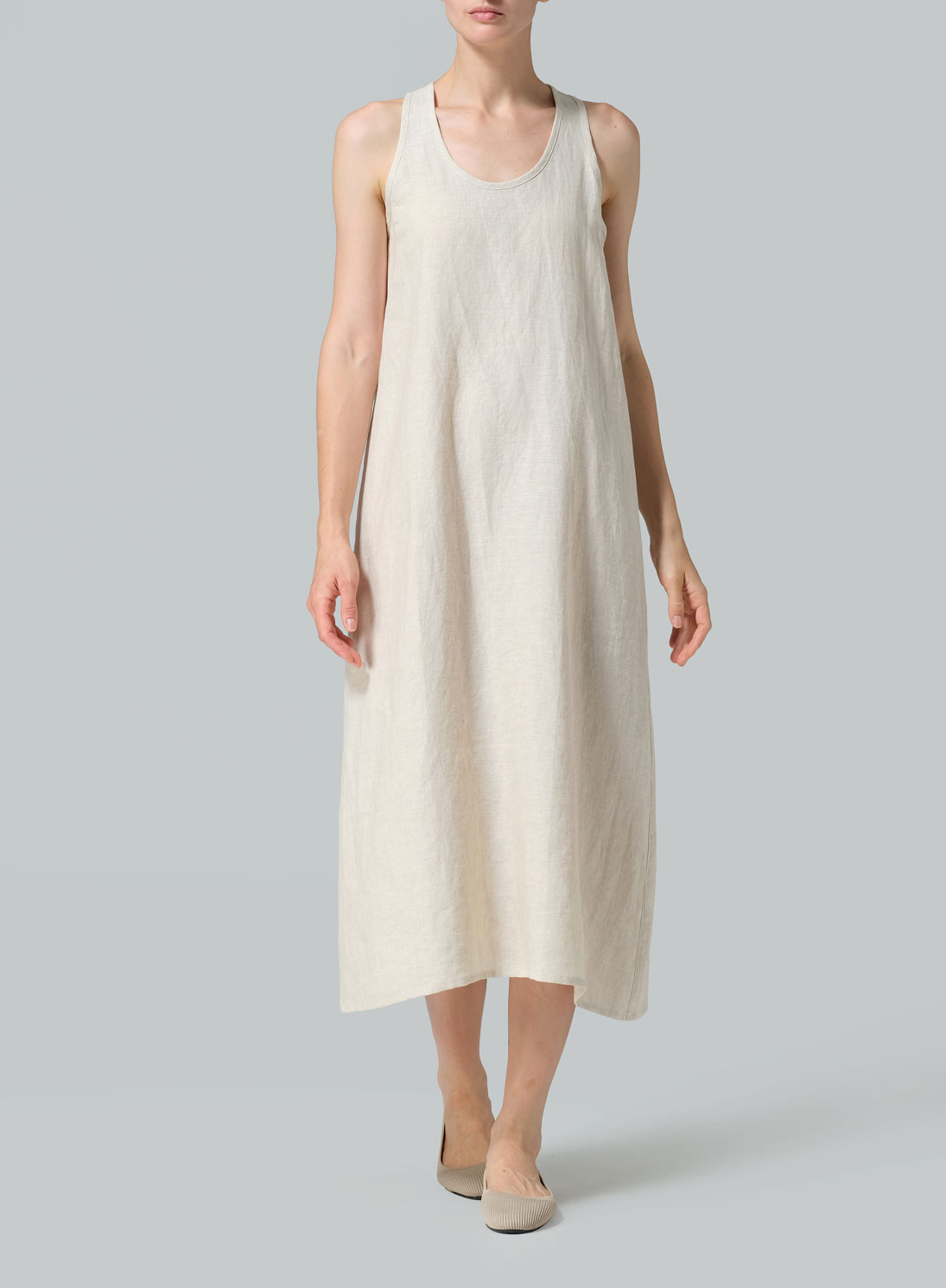 Linen Dipped-Hem Maxi Dress