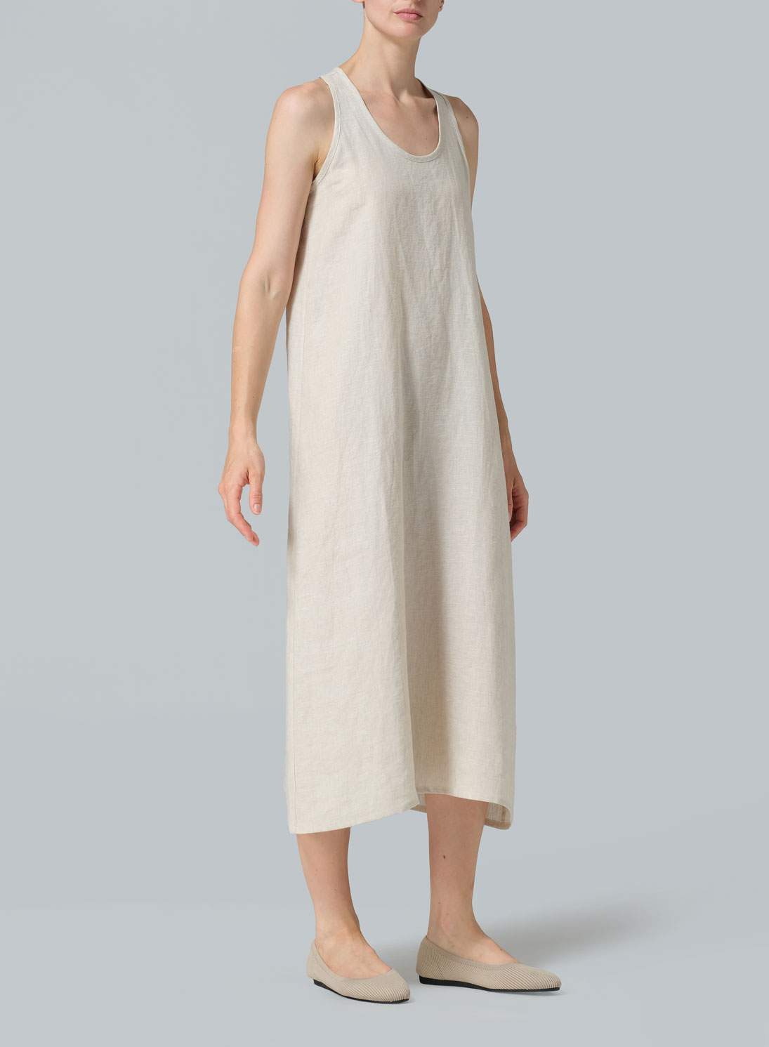 Linen Dipped-Hem Maxi Dress