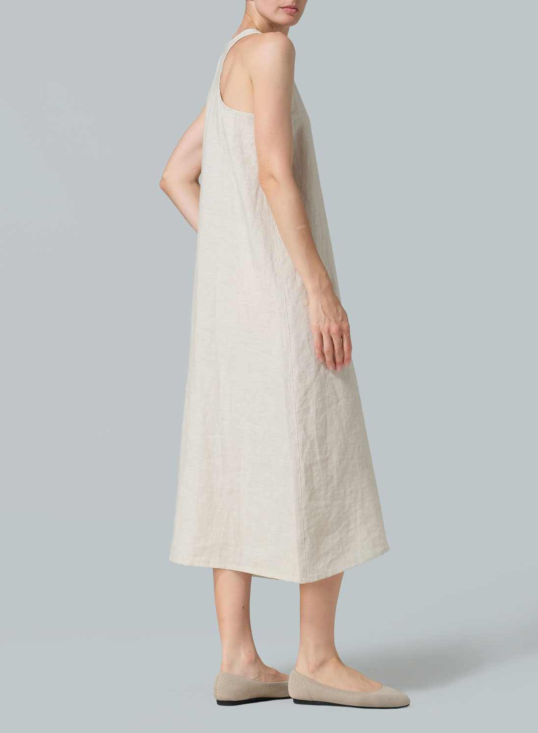 Linen Dipped-Hem Maxi Dress