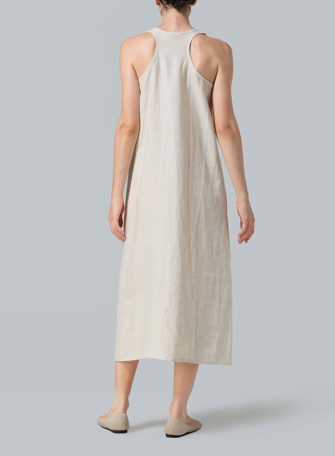 Linen Dipped-Hem Maxi Dress