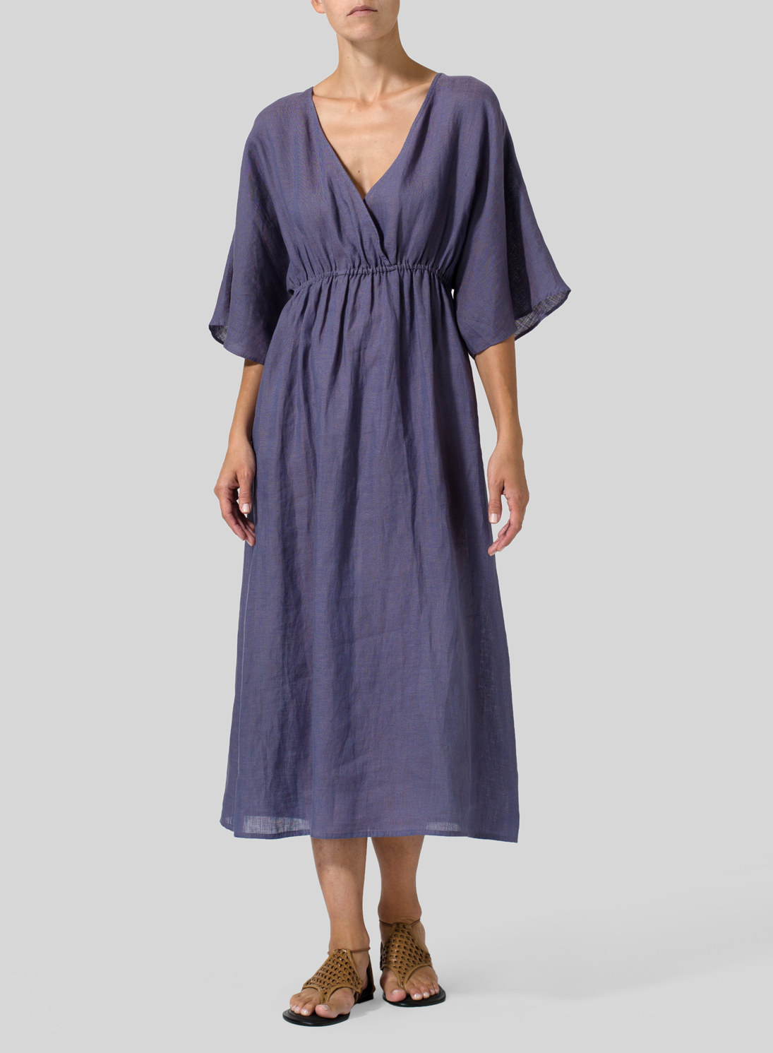 Linen V-Neck Dolman Sleeves Dress