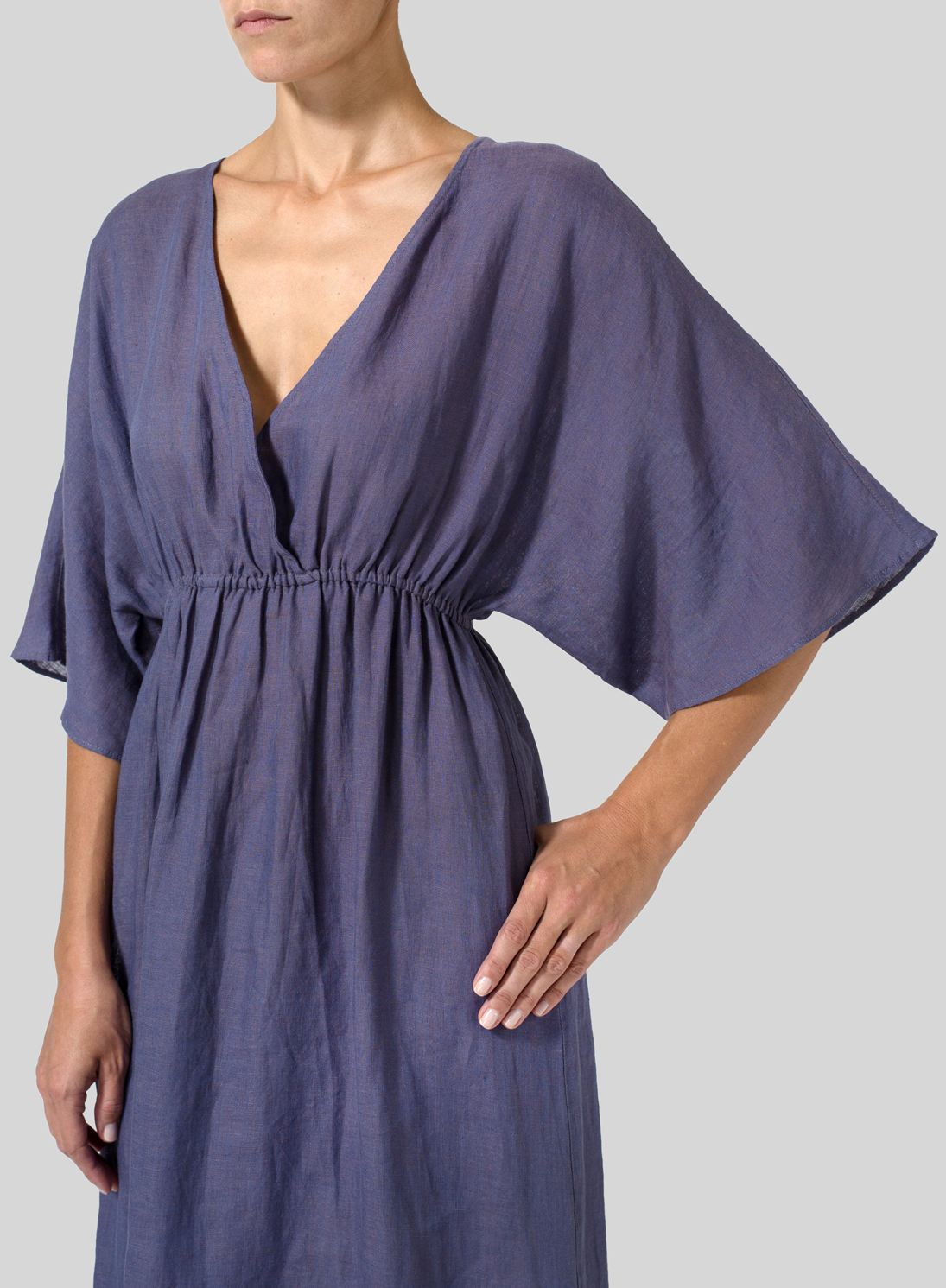 Linen V-Neck Dolman Sleeves Dress