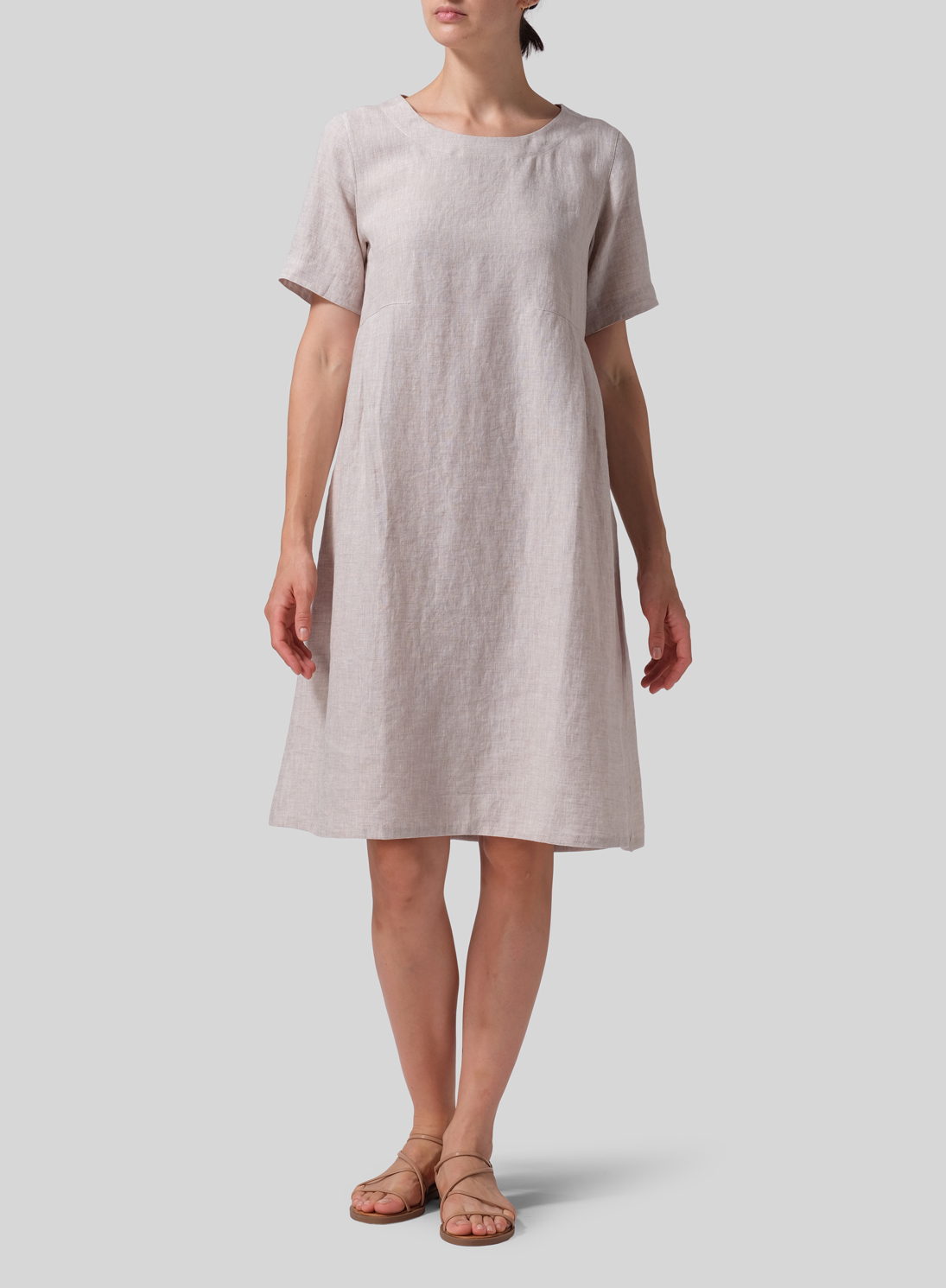 Linen Boat Neck Short Sleeve Dress - Plus Size